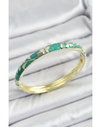 Mineli Pirinç Yeşil Çiçek Motifli Kadın Kelepçe