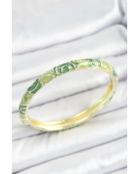 Mineli Pirinç Yeşil Sarmal Desenli Gold Renk Kadın Kelepçe