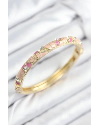 Mineli Pirinç Zirkon Taşlı Pembe Çiçek Motifli Gold Kadın Kelepçe