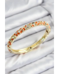 Mineli Pirinç Zirkon Taşlı Turuncu Çiçek Motifli Gold Kadın Kelepçe