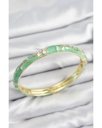 Mineli Pirinç Zirkon Taşlı Yeşil Çiçek Motifli Gold Kadın Kelepçe