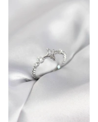 Minimal Kutup Yıldızı Model Zirkon Taşlı Gümüş Renk Kadın Yüzük