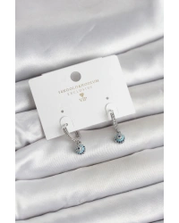 Minimal Nazarlı Model Gümüş Renk Zirkon Taşlı Kadın Küpe