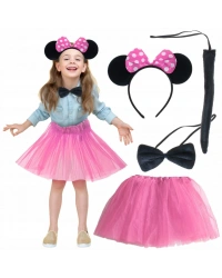 Minnie Kostüm Seti (Pembe Tütü Etek + Pembe Taç + Papyon + Kuyruk)