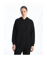 Modest Kapüşonlu Düz Uzun Kollu Kadın Fermuarlı Sweatshirt