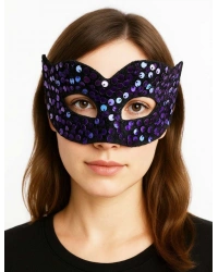 Mor Renk Arkadan Lastikli Pul Payet İşlemeli Balo After Parti Maskesi