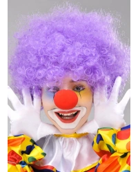 Mor Renk Kıvırcık Afro Bonus Peruk Takma Saç ve Kırmızı Burun Seti