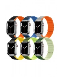 Movenchy Apple Watch 42mm MO-WB1 Çift Renk Mıknatıslı Silikon Kordon - Siyah-Turuncu