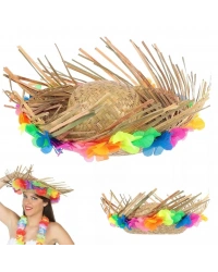 Naturel Renk Püsküllü Örme Hasır Hawaii Luau Aloha Şapka 13x36 cm
