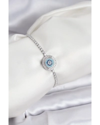 Nazar Model Zirkon Taşlı Gümüş Renk Asansörlü Su Yolu Bileklik