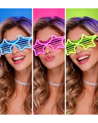 Neon Fosforlu Yıldız Panjur Gözlük 12 Adet – 80’ler 90’lar Parti Stili