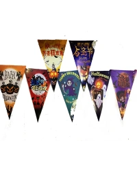 NessiWorld Baskılı Üçgen Model Halloween Banner Süs Bayrak 8 li