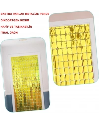 NessiWorld Ekstra Metalize Altın Renk Disko Dikdörtgen Kesim Kapı Perdesi Dekorasyon 1x2 Metre