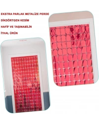 NessiWorld Ekstra Metalize Kırmızı Renk Disko Dikdörtgen Kesim Kapı Perdesi Dekorasyon 1x2 Metre