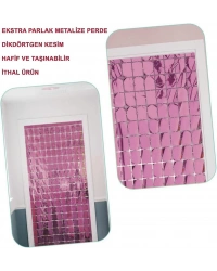 NessiWorld Ekstra Metalize Rose Gold Renk Disko Dikdörtgen Kesim Kapı Perdesi Dekorasyon 1x2 Metre