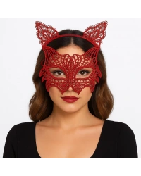 NessiWorld Kırmızı Dantel Kedi Maskesi ve Dantel Taç Seti – Kadın Kostüm Aksesuarı