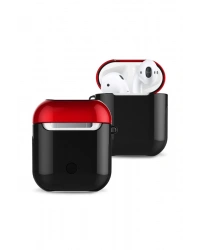 Newface Airpods 2 (2.nesil) 3in1 Kılıf - Siyah-Kırmızı