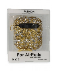 Newface Airpods 2 (2.nesil) Mira Taşlı Kılıf - Gold