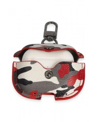 Newface Airpods 3 (3.nesil) Çanta Kamuflaj Deri Kılıf - Kırmızı