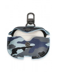 Newface Airpods 3 (3.nesil) Çanta Kamuflaj Deri Kılıf - Mavi