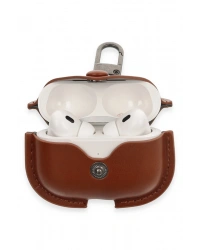 Newface Airpods Pro 2 (2.nesil) Çanta Deri Kılıf - Taba