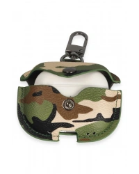 Newface Airpods Pro 2 (2.nesil) Çanta Kamuflaj Deri Kılıf - Yeşil