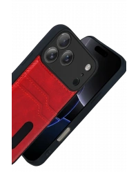 Newface Apple iPhone 17 Pro Max Sara Kartvizitli Deri Kılıf - Kırmızı