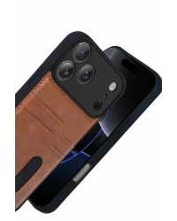 Newface Apple iPhone 17 Pro Sara Kartvizitli Deri Kılıf - Taba