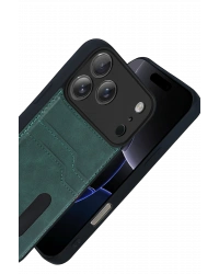 Newface Apple iPhone 17 Pro Sara Kartvizitli Deri Kılıf - Yeşil