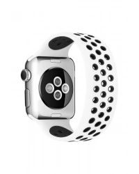 Newface Apple Watch 38mm Ayarlı Delikli Silikon Kordon - Beyaz-Siyah