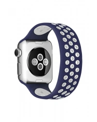 Newface Apple Watch 38mm Ayarlı Delikli Silikon Kordon - Lacivert-Beyaz