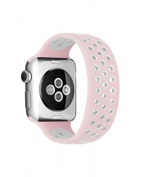 Newface Apple Watch 38mm Ayarlı Delikli Silikon Kordon - Pembe-Beyaz