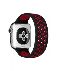 Newface Apple Watch 38mm Ayarlı Delikli Silikon Kordon - Siyah-Kırmızı