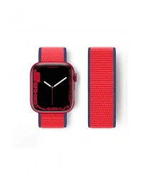 Newface Apple Watch 38mm Hasırlı Cırtcırtlı Kordon - Lacivert-Kırmızı