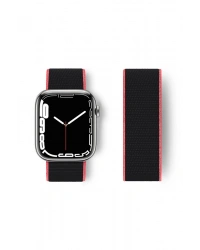 Newface Apple Watch 38mm Hasırlı Cırtcırtlı Kordon - Pembe-Siyah