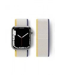 Newface Apple Watch 38mm Hasırlı Cırtcırtlı Kordon - Sarı-Beyaz