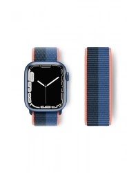 Newface Apple Watch 38mm Hasırlı Cırtcırtlı Kordon - Siyah-Mavi