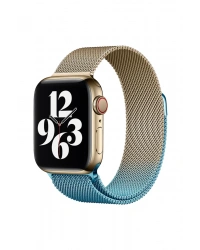 Newface Apple Watch 38mm Metal Mıknatıslı Kordon - Metalik Gold-Mavi
