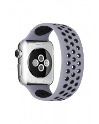Newface Apple Watch 42mm Ayarlı Delikli Silikon Kordon - Gri-Siyah
