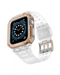 Newface Apple Watch 42mm KR401 Silikon Kordon - Beyaz-Rose