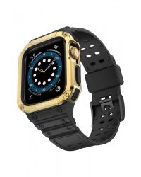 Newface Apple Watch 42mm KR401 Silikon Kordon - Siyah-Gold