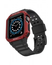 Newface Apple Watch 42mm KR401 Silikon Kordon - Siyah-Kırmızı