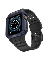 Newface Apple Watch 42mm KR401 Silikon Kordon - Siyah-Mavi