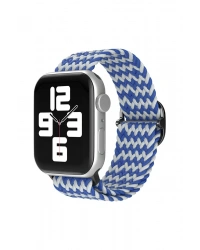 Newface Apple Watch 42mm Star Kordon - Zigzag Beyaz-Mavi