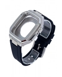 Newface Apple Watch 44mm KR402 Metal Kasa Silikon Kordon - Gümüş