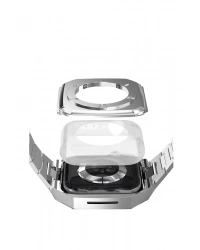 Newface Apple Watch 44mm Metal Petek Kasalı Kordon - Siyah