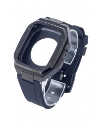 Newface Apple Watch 45mm KR402 Metal Kasa Silikon Kordon - Siyah