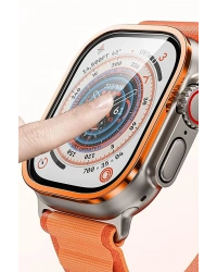 Newface Apple Watch Ultra 49mm Alüminyum Kasa Cam Ekran Koruyucu - Turuncu