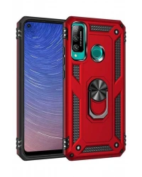 Newface Huawei P40 Lite E Kılıf Sofya Yüzüklü Silikon Kapak - Kırmızı