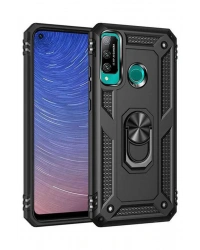 Newface Huawei P40 Lite E Kılıf Sofya Yüzüklü Silikon Kapak - Siyah